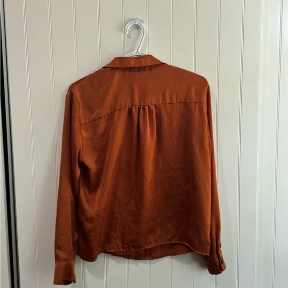 Women's Rust Button-Up Satin Top - Picture 3 of 3